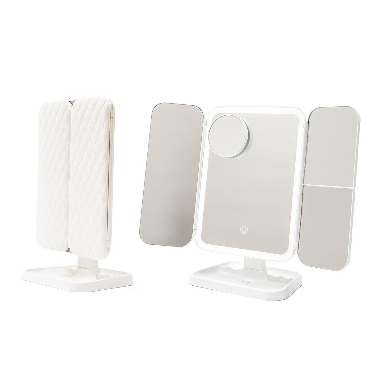 Espejo de Maquillaje Tríptico Recargable con Luz LED y Aumento